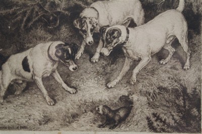 Lot 35 - Frank Paton (1855-1909) pair of signed etchings - ‘Coming Events Cast Their Shadows Before’ and ‘Not at Home’, in glazed frames, 20cm x 24cm