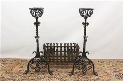 Lot 875 - Ornate pair of wrought iron fire baskets