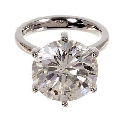 Lot 406 - A fine diamond single stone ring with a brilliant cut diamond weighing 10.83 carats, accompanied by an Anchorcert Diamond Report dated 16th August 2019 stating the weight, colour K, clarity SI1, cu...
