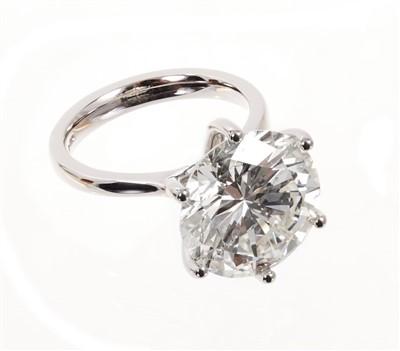 Lot 406 - A fine diamond single stone ring with a brilliant cut diamond weighing 10.83 carats, accompanied by an Anchorcert Diamond Report dated 16th August 2019 stating the weight, colour K, clarity SI1, cu...