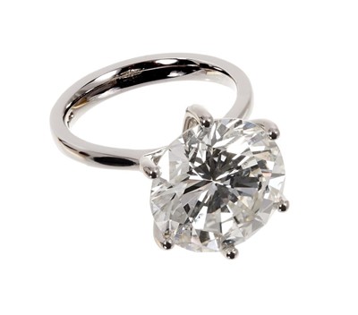 Lot 406 - A fine diamond single stone ring with a brilliant cut diamond weighing 10.83 carats, accompanied by an Anchorcert Diamond Report dated 16th August 2019 stating the weight, colour K, clarity SI1, cu...