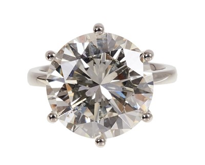 Lot 406 - A fine diamond single stone ring with a brilliant cut diamond weighing 10.83 carats, accompanied by an Anchorcert Diamond Report dated 16th August 2019 stating the weight, colour K, clarity SI1, cu...