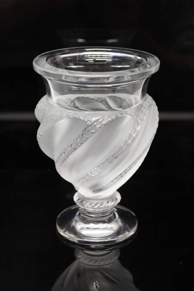 Lot 2003 - Contemporary Lalique crystal Ermenoville pattern vase, signed Lalique, France on base, 14.5 cm high