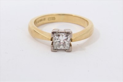 Lot 3477 - Gold 18ct diamond single stone ring with a princess cut diamond estimated to weigh approximately 0.70cts