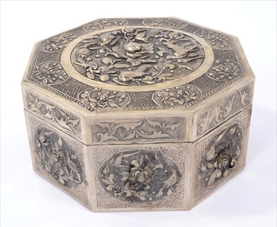 Lot 472 - Chinese white metal octagonal box