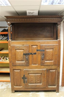 Lot 1647 - 17th century style carved oak court cupboard