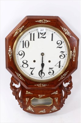 Lot 3810 - Victorian rosewood and mother of Pearl style inlaid drop dial wall clock