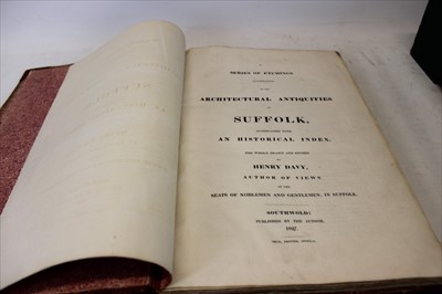 Lot 2305 - Henry Davy - Antiquities of Suffolk, Southwold 1827, subscribers copy,  rebacked in quarter calf. 70 plates, new label