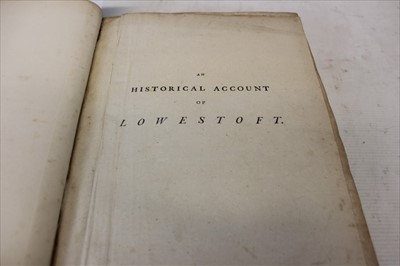 Lot 2312 - Edmund Gillingwater - ‘An Historical Account of Lowestoft, Suffolk’, published 1821, folding panorama, with embellishments by Isaac Johnson and extra illustrated, new leather spine and label