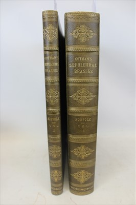 Lot 2324 - John Sell Cotman - two volumes ‘Sepulchral Brasses’, Norfolk and Suffolk, second with additional plates, London 1839, fine with half leather bindings and marbled boards