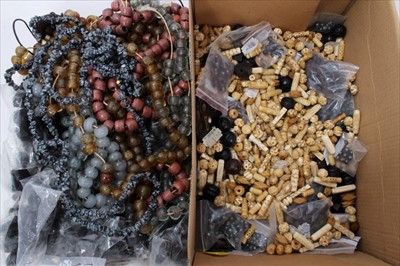 Lot 3363 - Collection of carved bone and other beads, quantity glass bead necklaces and other Ethnic jewellery