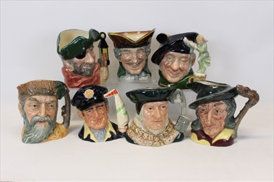 Lot 2035 - Royal Doulton Character Jugs - Pied Piper D6403, Yachtsman D6820, Sir Thomas More D6792, Robinson Crusoe D6532, Tam o'Shanter D6632, Smuggler D6616, and Dick Turpin (7)