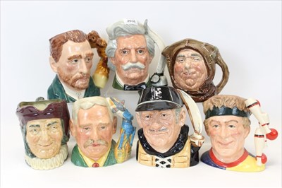 Lot 2036 - Royal Doulton Character Jugs, Friar Tuck, Vincent Van Gogh D7151, Yachtsman, H.G. Wells D7095, The Juggler D6835, Mark Twain D6654 and one other (7)