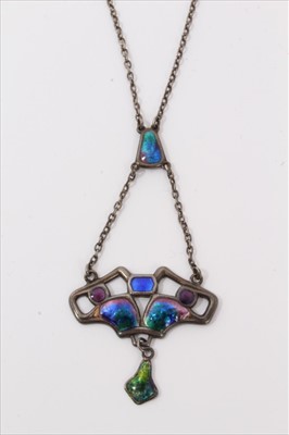 Lot 3231 - Charles Horner Art Nouveau silver and enamel pendant necklace