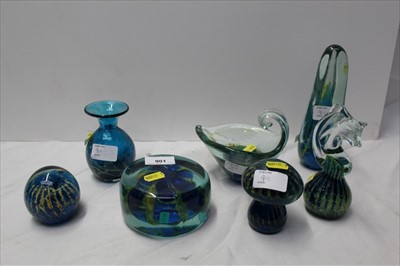 Lot 901 - Collection of seven pieces of Mdina glassware, to include vase, paperweights and obelisk (7)