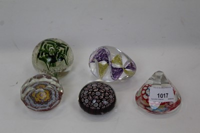 Lot 1017 - Five Murano Art glass paperweights, two bearing original paper labels (5)