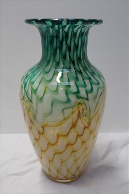 Lot 909 - Murano Art glass vase with green and yellow decoration, 17.5cm in height