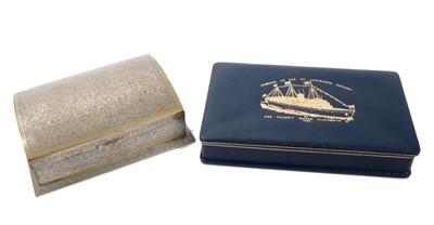 Lot 22 - 1950s blue leather cigarette box with gilt embossed picture of The Royal Yacht