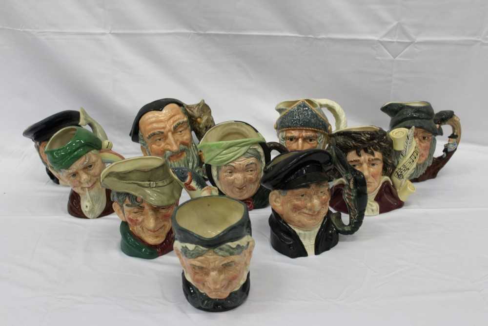 Lot 2080 - Ten Royal Doulton Character Jugs- Beethoven D7021, Capt Ahab D6500, Rip Van Winkle D6438, Melin D6529, Don Quixote D6455, Leprechaun D6847, Granny D5521, Sairey Gamp D5528, The Poacher D6429 and Lo...