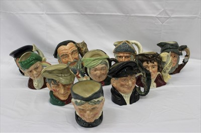 Lot 2080 - Ten Royal Doulton Character Jugs- Beethoven D7021, Capt Ahab D6500, Rip Van Winkle D6438, Melin D6529, Don Quixote D6455, Leprechaun D6847, Granny D5521, Sairey Gamp D5528, The Poacher D6429 and Lo...