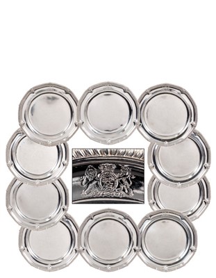 Lot 81 - Set of ten 18th century Royal silver plates with engraved Royal Coat of Arms