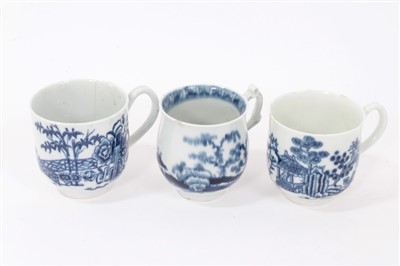 Lot 206 - Three 18th century Worcester blue and white coffee cups