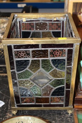Lot 3533 - Victorian Arts and Crafts brass and leaded glass hall lantern