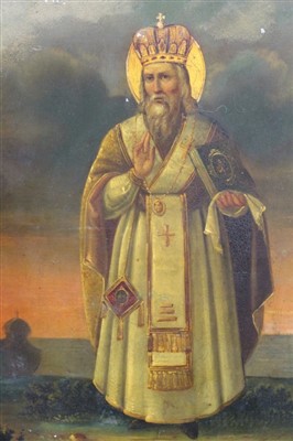 Lot 1598 - 19th century Russian school oil on tin panel - A Holy Figure in Crown and Robes, in gilt frame, 34cm x 25cm