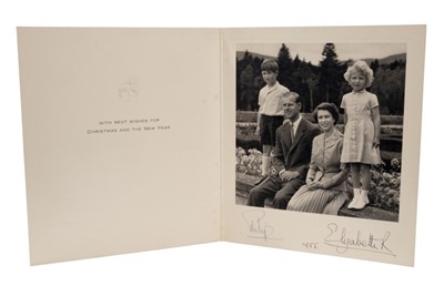 Lot 91 - H.M Queen Elizabeth II and H.R.H. The Duke of Edinburgh , signed 1955 Christmas card