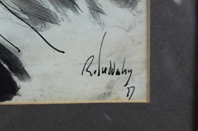 Lot 935 - *Rowland Suddaby (1912-1972) pen, ink and wash - A London Street, signed and dated ‘77, in glazed frame