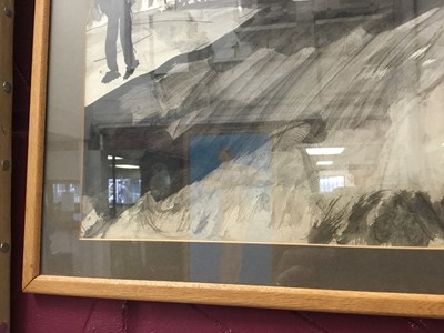 Lot 935 - *Rowland Suddaby (1912-1972) pen, ink and wash - A London Street, signed and dated ‘77, in glazed frame