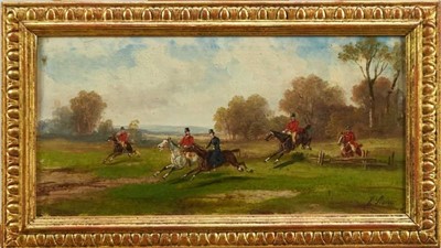 Lot 891 - Robert Stone (1820-1870) pair of oils on panel - Hunting scenes, signed, in gilt frames