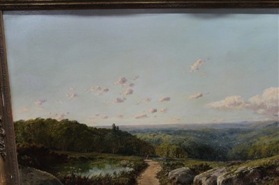 Lot 1339 - Edmund John Niemann (1813-1876) oil on canvas - Extensive Landscape near Tunbridge Wells, signed and inscribed, in gilt frame, 75cm x 126cm  
 Provenance: Alexander Gallery, Sloane Street, London
