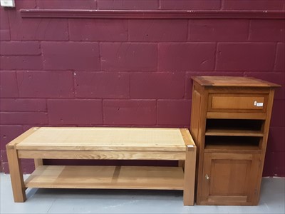 Lot 851 - Oak cupboard with rising lid and light oak coffee table