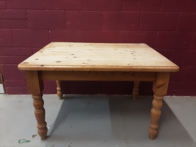 Lot 850 - Victorian style pine kitchen table on turned legs and a set of four chairs