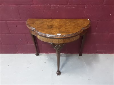 Lot 853 - Good quality Georgian style burr walnut card table with shaped fold over top on carved cabriole legs