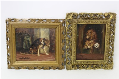 Lot 1400 - After Sir Edwin Landseer (1802-1873) two oils on board - "Dignity & Impudence" and "Suspence", in gilt frames, 25cm x 20cm and 22cm x 26cm