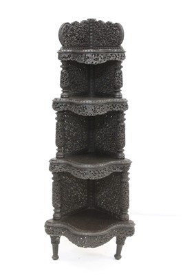Lot 1627 - Ornate 19th century Ceylonese carved corner whatnot