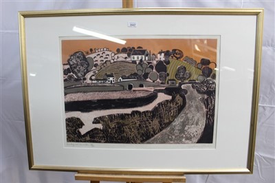 Lot 1537 - *Graham Clarke (b.1941) woodblock - Bridge at Gweek, 1967, 46/50, in glazed frame, 50cm x 68cm
