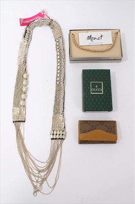 Lot 3349 - Designer silvered bead necklace by Fiona Paxton, Monet necklace and Gucci key wallet in box