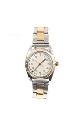 Lot 793 - Rare late 1940s Gentlemen’s Rolex bi-metal ‘bubble back’ wristwatch, model 5011, serial number 647988, circa 1949, the circular dial with luminescent Arabic numerals and hands, centre sweep seconds...