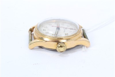 Lot 795 - 1940s Rolex Oyster wristwatch with circular dial, luminescent Arabic numerals and hands, red centre sweep seconds hand, minutes to the outer chapter ring in circular gold plated case, the back numb...