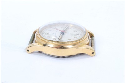 Lot 795 - 1940s Rolex Oyster wristwatch with circular dial, luminescent Arabic numerals and hands, red centre sweep seconds hand, minutes to the outer chapter ring in circular gold plated case, the back numb...