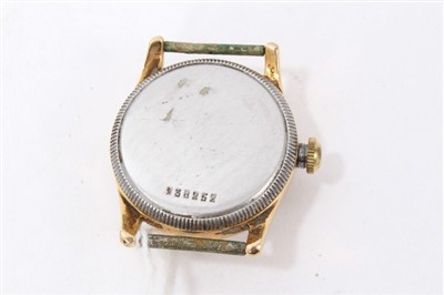 Lot 795 - 1940s Rolex Oyster wristwatch with circular dial, luminescent Arabic numerals and hands, red centre sweep seconds hand, minutes to the outer chapter ring in circular gold plated case, the back numb...