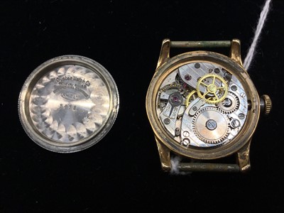 Lot 795 - 1940s Rolex Oyster wristwatch with circular dial, luminescent Arabic numerals and hands, red centre sweep seconds hand, minutes to the outer chapter ring in circular gold plated case, the back numb...
