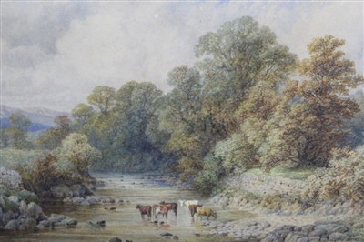 Lot 1602 - Samuel Henry Baker (1824-1909) watercolour - cattle watering, signed, in glazed gilt frame, 26cm x 40cm  
 Provenance: John Spink, London