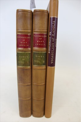 Lot 2335 - Kirby - Vocabulary of East Anglia, 1830, 2 Vols and its rare supplement (1858) which was purchased at the sale of Kirby’s effects (after his death), the two volumes in fine half calf and the supple...