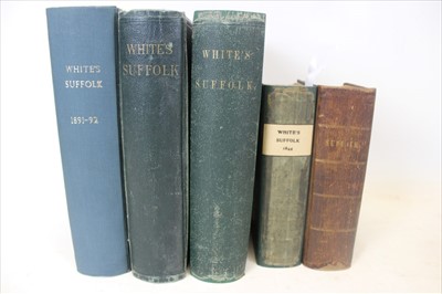 Lot 2387 - William White -History, Gazetteer and Directory of Suffolk - editions 1-5, 1844, lacks map, 1855, lacks map, 1874 (map present), 1885 (map present), 1891-2, lacks map. (5)