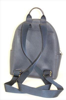 Lot 3113 - Michael Kors Dark Blue Saffiano leather Backpack with engraved zippers and circular logo lining.