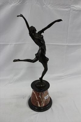 Lot 3655 - Manner of Bruno Zach- reproduction bronze figure of a dancing girl, mounted on marble base, cm in overall height